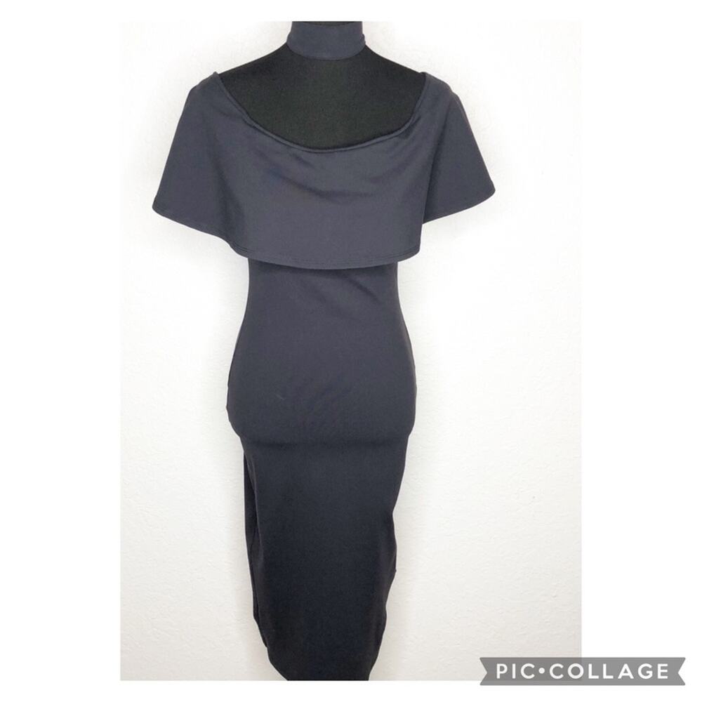 Donna Mizani black choker neck back zipper midi dress size Large
